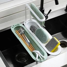 Kitchen Storage Sink Rack Drainer Basket Adjustable Soap Towel Sponge Holder Organiser