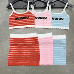 Striped Women Vest Tank Tops Skirt Luxury Designer Contrast Colour Tanks Skirts Outfits Sexy Cropped Singlets Mini Dress