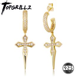 Orecchini Topgrillz 925 Orecchini a croce in argento sterling di alta qualità ghiacciato zirconia cubica hip hop hip hop orecchini a telaio per donna regalo