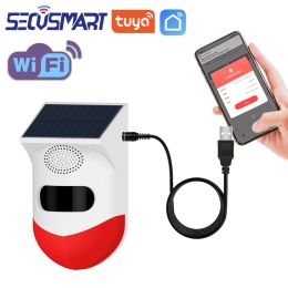 Siren Tuya WiFi Solar Strobe Siren Outdoor Waterproof 120dB High Decibel Sound Alarm 25Kg Pet Immune Infrared Human Motion Detector