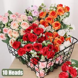 Decorative Flowers 10 Heads Rose Bouquet Artificial Western Wedding Decoration 6 Colours Peonies Fake Valentine's Day Present