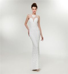 Sexy Sequins Mermaid Evening Dresses Sheer White Formal Gowns Sleeveless Jewel C0017 Prom Dresses Appliques Wedding Guest Gowns7298763