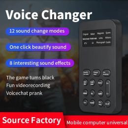 Microphones Portable Voice Changer Mini 12 Voice Changing Modulator with Adjustable Voice Functions Phone Computer Sound Card Mic Tool