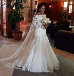2021 Luxury African mermaid Wedding Dress Long Sleeve Emboridry with Beading Court Train White Colour Vintage Wedding Gown6940641