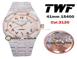 Jewellery Watches TWF Gypsophila Dial 15400 Cal3120 RF3120 Automatic Mens Watch Two Tone Rose Gold Paved CZ Fully Iced Out Diamond 8890946