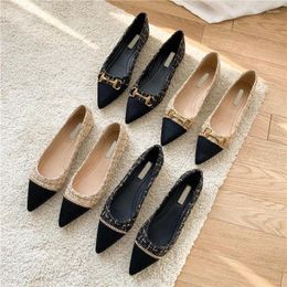 Casual Shoes Brand Pointed Flat Women's 2024 Spring And Autumn Shallow Mouth Heels Metal Decoration Low-heeled