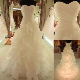 Dresses Romantic Ruffled Organza Sweetheart Neckline Asymmetrical Waistline Aline Reals Wedding Dress Lace Up Wedding Gowns Ready To Ship