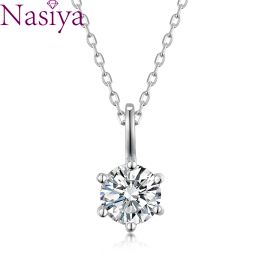 Necklaces 1ct 6.5mm EF VVS Round 18K White Gold Plated 925 Silver Moissanite Necklace Diamond Test Passed Jewellery Christmas Gift