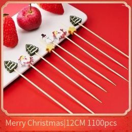 Disposable Flatware 2024 Christmas Halloween Fruit Sticks Bamboo Forks Creative Art Toothpicks Cocktail Sandwich Insert