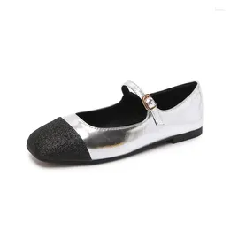 Casual Shoes 2024 Spring Square Head Shallow Mouth Retro Flat Versatile Korean Version Grandma Single Women's