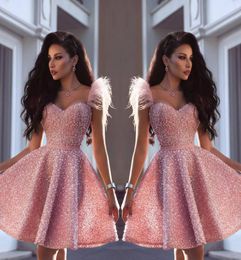 2019 Major Beaded Pink Short Cocktail Dresses Pearls Mini Skirts Sexy Sweetheart Neck Homecoming Party Dresses9725940