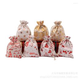 Gift Wrap 50Pcs/lot Christmas Bronzing Cotton Bags Drawstrings Jewellery Display Packing Xmas Party Favour Candy 10x14/13x18cm