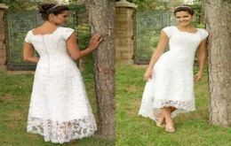 Vintage Country Style Hi Low Wedding Dress Full Lace Capped Garden Short Front Long Back Cheap High Quality Bridal Gowns Zipper up3070495