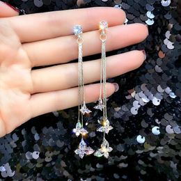 Dangle Earrings Korean Shiny Butterfly Crystal Drop Earring Bijoux Long Tassel For Women Statement Party Jewellery Gifts