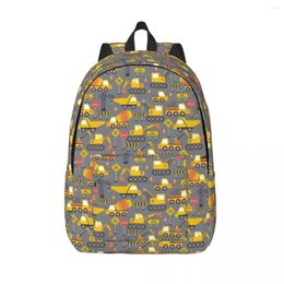 School Bags Road Work Under Construction Truck Pattern Gray Backpack Middle High College Student Bookbag Teens Daypack Outdoor