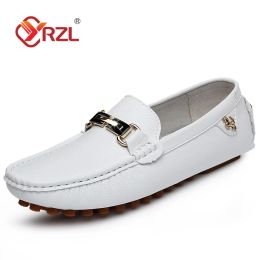 Insoles Yrzl Loafers Men Handmade Leather Shoes Casual Driving Flats Slipon Shoes Moccasins Boat Shoes Black/white/blue Plus Size 3748