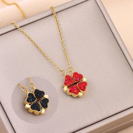 Pendant Necklaces In Cute Double Wear Side Four Heart For Women Design Sense Sweet Light Luxury Female Neck Chain