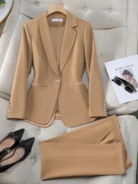 Women's Two Piece Pants Solid Office Lady Suit For Women One Button Blazer And Ankle Length Formal Outfits Work Slim Fmale Clothes Events