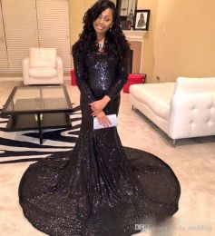 Dresses 2019 African Black Girls Long Sleeves Prom Dress Mermaid Sequin Formal Holidays Wear Graduation Evening Party Gown Custom Made Plu
