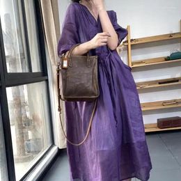 Party Dresses All Matchd Material Pleated Drawstring Dress Summer Woman Loose Women Korea Ladies Womens Vintage Long DD645