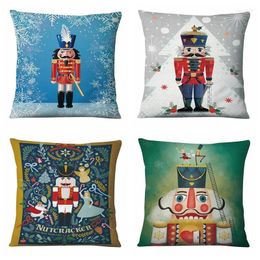 Pillow Christmas Decorations Painting Nutcracker Print Cover Decorative Home Decoration Sofa Throw Case