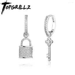 Dangle Earrings TOPGRILLZ 2024 Couple Lock & Key Drop Iced Micro Pave Cubic Zirconia Hip Hop Jewellery For Gift