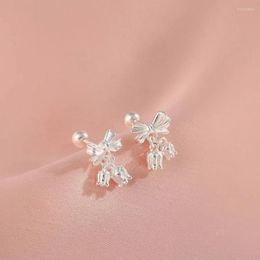 Stud Earrings 2024 Bow Lily Of The Valley Flower Screw Twist Temperament Sweet Simple Light Luxury Jewelry