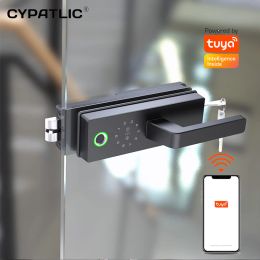 Lock New Arrival Tuya Smart Office Security Push Inside Glass Partition Door Lock With Fingerprint Password Card and Keys to Unlock