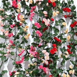 Decorative Flowers Silk Artificial Rose Vine Hanging For Wall Christmas Rattan Fake Plants Leaves Garland Romantic Wedding Party Decoration