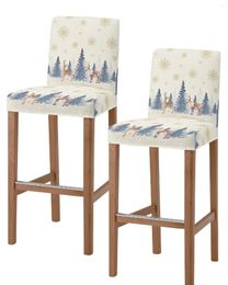 Chair Covers Christmas Winter Tree Snowflake Elk Bar Stool Elastic Short Backrest Seats Protector For Home Dining Room