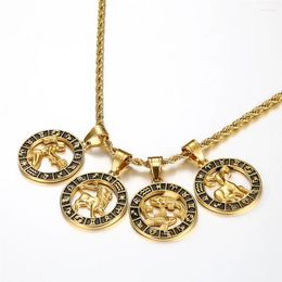 Pendant Necklaces Scorpio Leo 12 Constellations For Men Women Gold Colour Stainless Steel Rope Chain Zodiac Signs Jewellery 2024