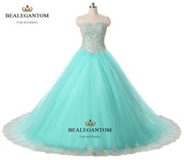 2017 Mint Blue Quinceanera Dresses Ball Gown With Lace Ruffle Sequins Shiny Sweet 16 Prom Pageant Party Gowns QC1269312774
