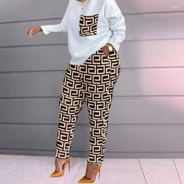 Women's Two Piece Pants European And N Fashion Printed Long-sleeved Plus-size Loose Ladies Leisure Suit