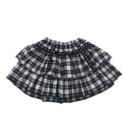 Gothic Women Skirt White Black Plaid Short Skirts Rivet Punk Style Double Layer High Waist Ball Gown MINI Skirt Female 240326