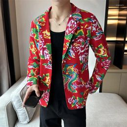 Men's Suits 2024 Men Casual Flower Suit Jacket Summer Thin Bar KTV Prom Stage Party Coats