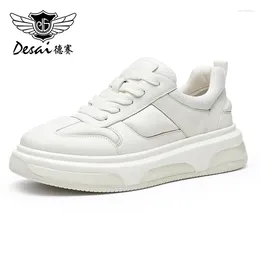 Casual Shoes DESAI Sneakers Men Genuine Leather Soft Breath Mens Thick Bottom Male Outdoor Comfortable 2024 Winter