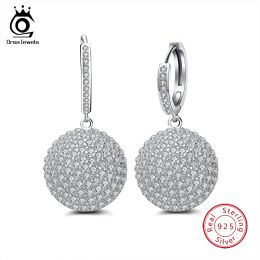 Earrings ORSA JEWELS 925 Sterling Silver Round Ball Drop Earrings For Women Micro Pave AAA Cubic Zircon Earring Female Jewellery Gift OSE42