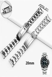 High Quality Silver 316l Stainless Steel Watchband 20mm Solid Band Bracelet With Oyster Lock For Rx Watch Men T1906207413085