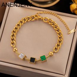 Link Bracelets ANENJERY 316L Stainless Steel Square Bracelet For Women Vintage Gold Colour Wrist Chain Jewellery Birthday Gifts