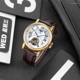 Wristwatches Casual Fashion Automatic Mechanical Watch Classic Versatile Leather Hollow Men's Wrist Watches