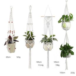 Flower Hanging Basket Vintage Handmade Macrame Plant Flower Pot Cotton Rope Balcony Florist Hanger Decoration Planter7825205