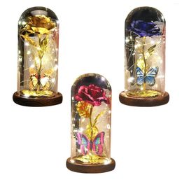 Decorative Flowers Glass Rose Flower Gift LED Butterfly Lamp Bedside Light Gifts