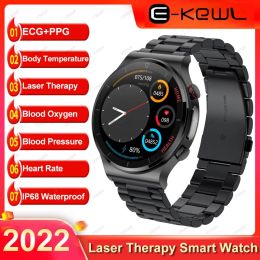 Watches 2022 NEW Laser Therapy Smart Watch Men ECG+PPG Thermometer Blood Pressure Oxygen elderly man Health Smartwatch for Android IOS