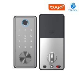 Lock TTLock Or Tuya APP Smart Remote Control Fingerprint Biometrics Password Card US Deadbolt Automatic Electric Latch Lock