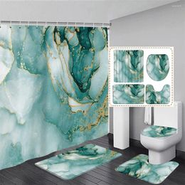 Shower Curtains Abstract Marble Curtain Set Gold Textured Ombre Green Geometric Pattern Modern Home Bathroom Decor Bath Mats Toilet Cover