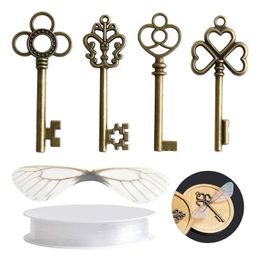 Vintage Antique Skeleton Keys Flying Keys Charms with Dragonfly Wings and Line for Home Decoration DIY Jewelry Making240327