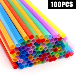Disposable Cups Straws 2024 100 PCS Plastics 190mm Color Black White Long Straight Tube Straw For Wedding Bar Party Kitchen Accessories