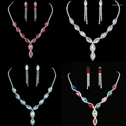 Pendant Necklaces Horse Eye Shape Rhinestone Jewellery Set Bride Wedding Engagement Earrings Necklace Dress Accessories