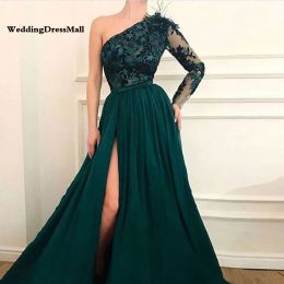 Dresses A Line One Shoulder Tulle Prom Gowns Green Dubai Arab Evening Dress Long Prom Dresses Formal Dress Robe De Soiree with Slit