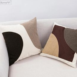 Pillow Abstract Block Cover 45x45cm Beige Coffee Brown Neutral Art Desecration Handmade Knot Cotton For Sofa Bed C